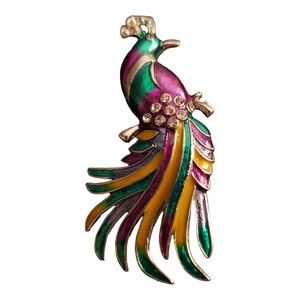 Vintage Peacock Bird of Paradise Rhinestone and Enamel Figural Brooch Pin 2.5"